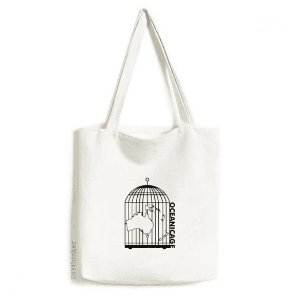Map Cage Continent Oceania Tote Canvas Bag Shopping Satchel Casual Handbag