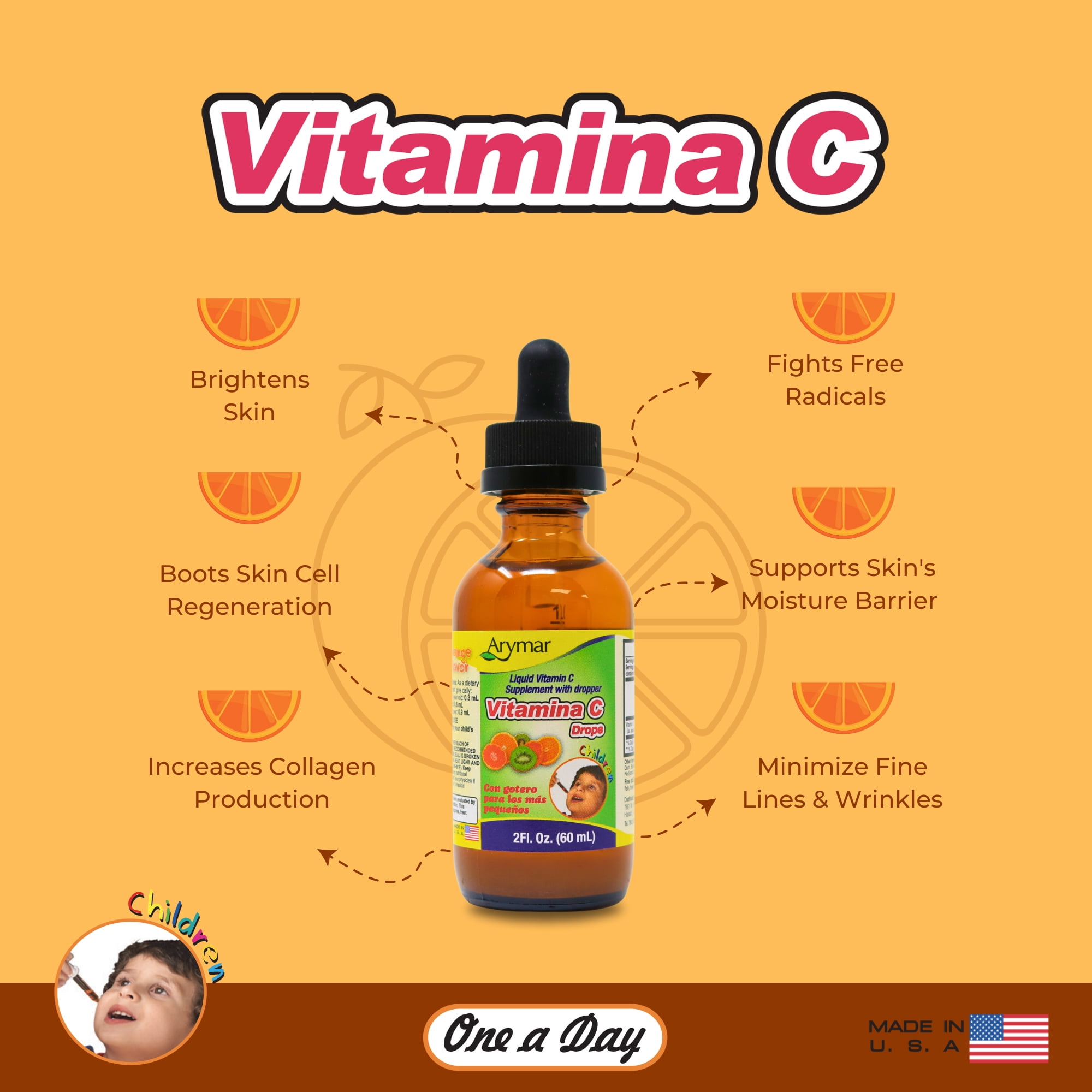 Arymar Vitamin C Liquid Supplement for Children, Immune Support, 1 Oz