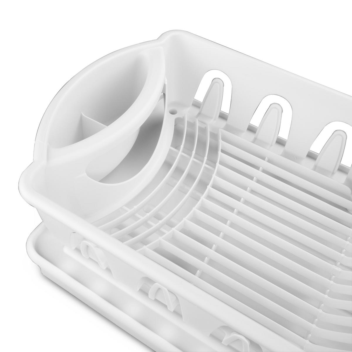 Tribello Sink Dish Drying Rack, Heavy Duty Hard Plastic Sink Set with Drainer (White) Made In USA