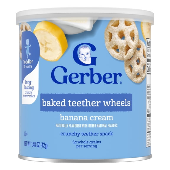 Gerber Snacks for Baby Teether Wheels, Banana Cream, 1.48 oz Canister