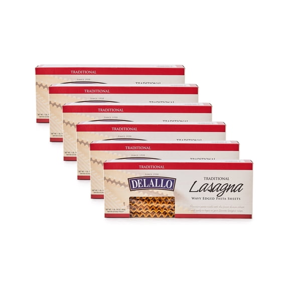 DeLallo Lasagna Noodle Sheets, Made with Durum Wheat Semolina, Non-GMO, 16 oz Box, (6 Pack)