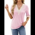 thumbnail image 2 of Blusa Tipo Túnica de Hueca con Encaje de Crochet, Cuello en V, 3/4, Color Liso, Talla Grande, para Mujer. Rosa L, 2 of 10
