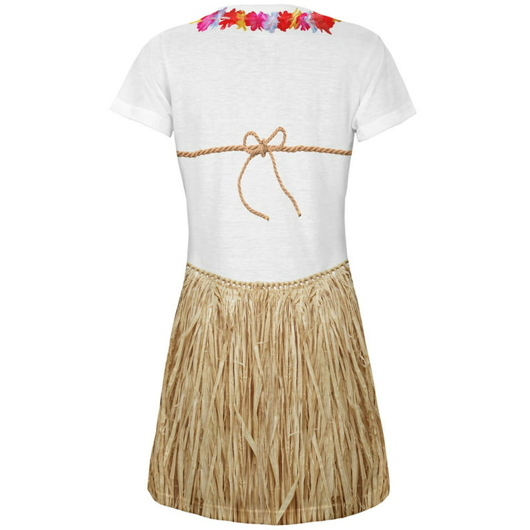 Coconut Bra Grass Skirt Hula Girl Juniors V-Neck Beach Cover-Up