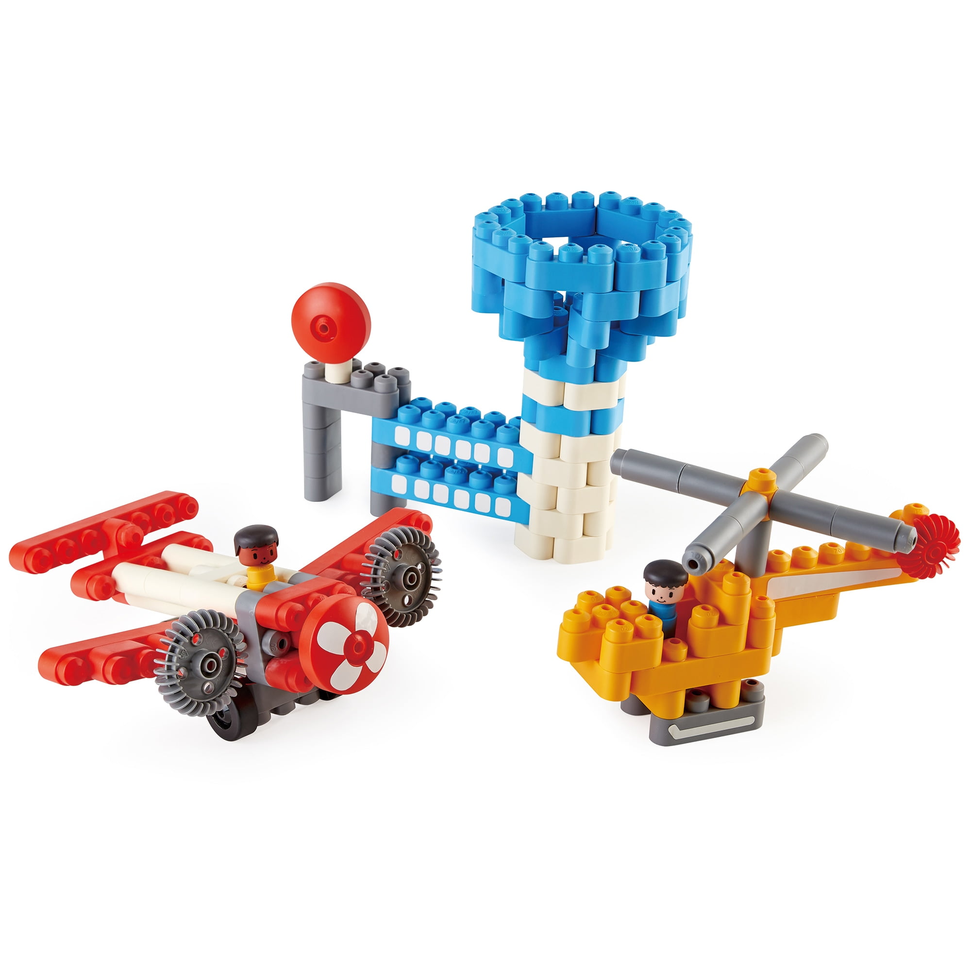 Hape: PolyM: City Airport - 142pc Building Blocks Toy Set w/ Figurines, Build & Play, Open Play & Inspiration Card, Toddlers & Kids Ages 2+