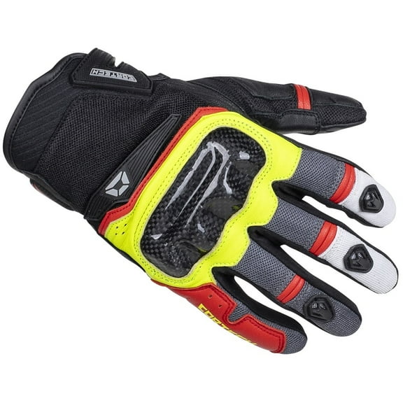 Cortech Sonic Flo Mens Leather/Textile Motorcycle Gloves Red/Hi-Viz SM
