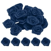 Uxcell 50pcs 3cm Ribbon Roses for Crafts Artificial Fabric Flowers, Navy Blue