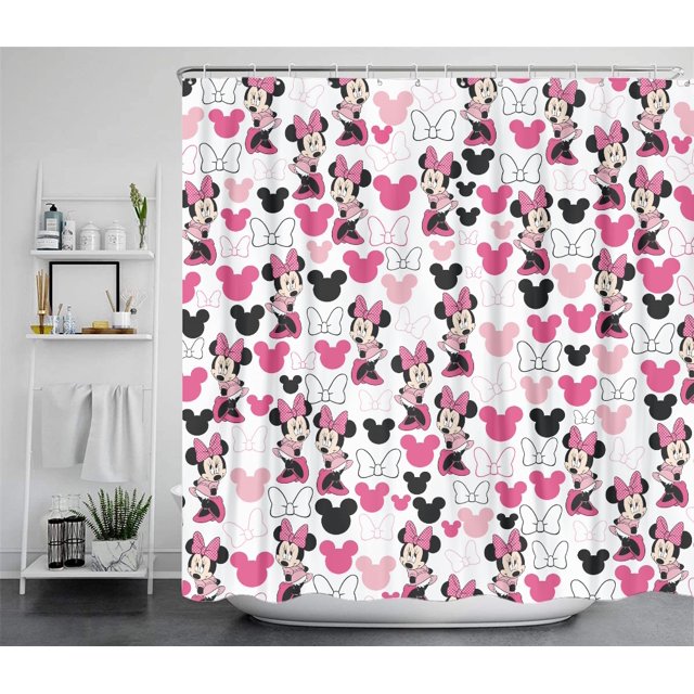 Minnie Mouse Shower Curtain Bathroom Anime Design Waterproof Hook Bath