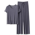 thumbnail image 2 of GERsome Lounge Sets for Women Summer Sleepwear Sets V-Neck Short Sleeve Tops Wide Leg Pants Vacation Travel Outfits M-XXL, 2 of 3