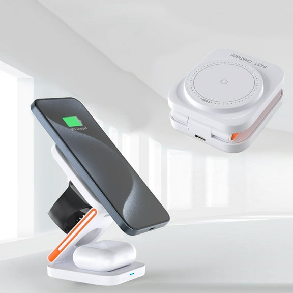 AZXY Charging Station,Charging Station for Multiple Devices,Wireless Charging Station,Watch Phone Charger Station Compatible for Apple Android,Desk Adjustable Magnetic Fast Charger Stand Folding