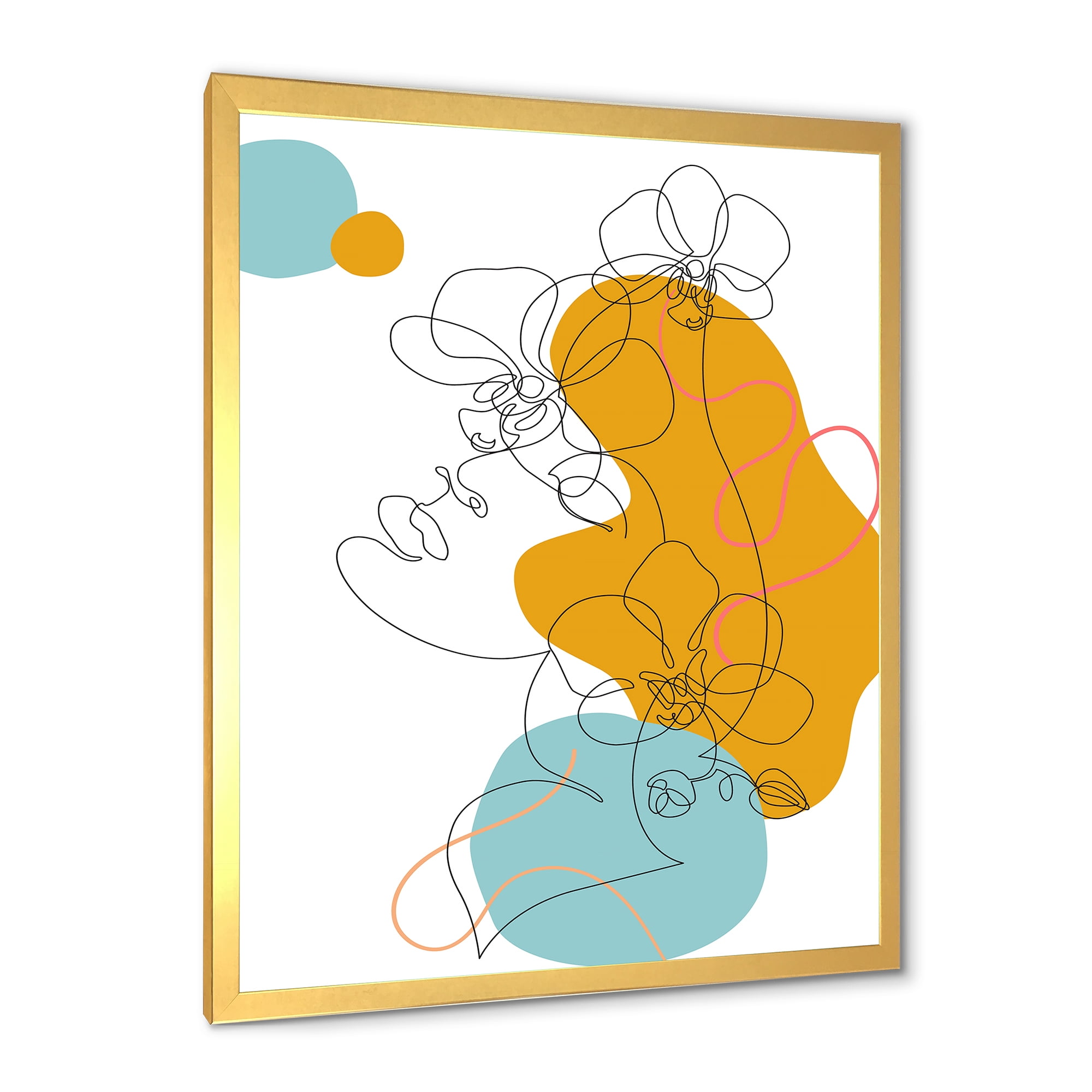Designart 'Beautiful Woman Portrait With One Line Drawing' Modern Framed Art Print