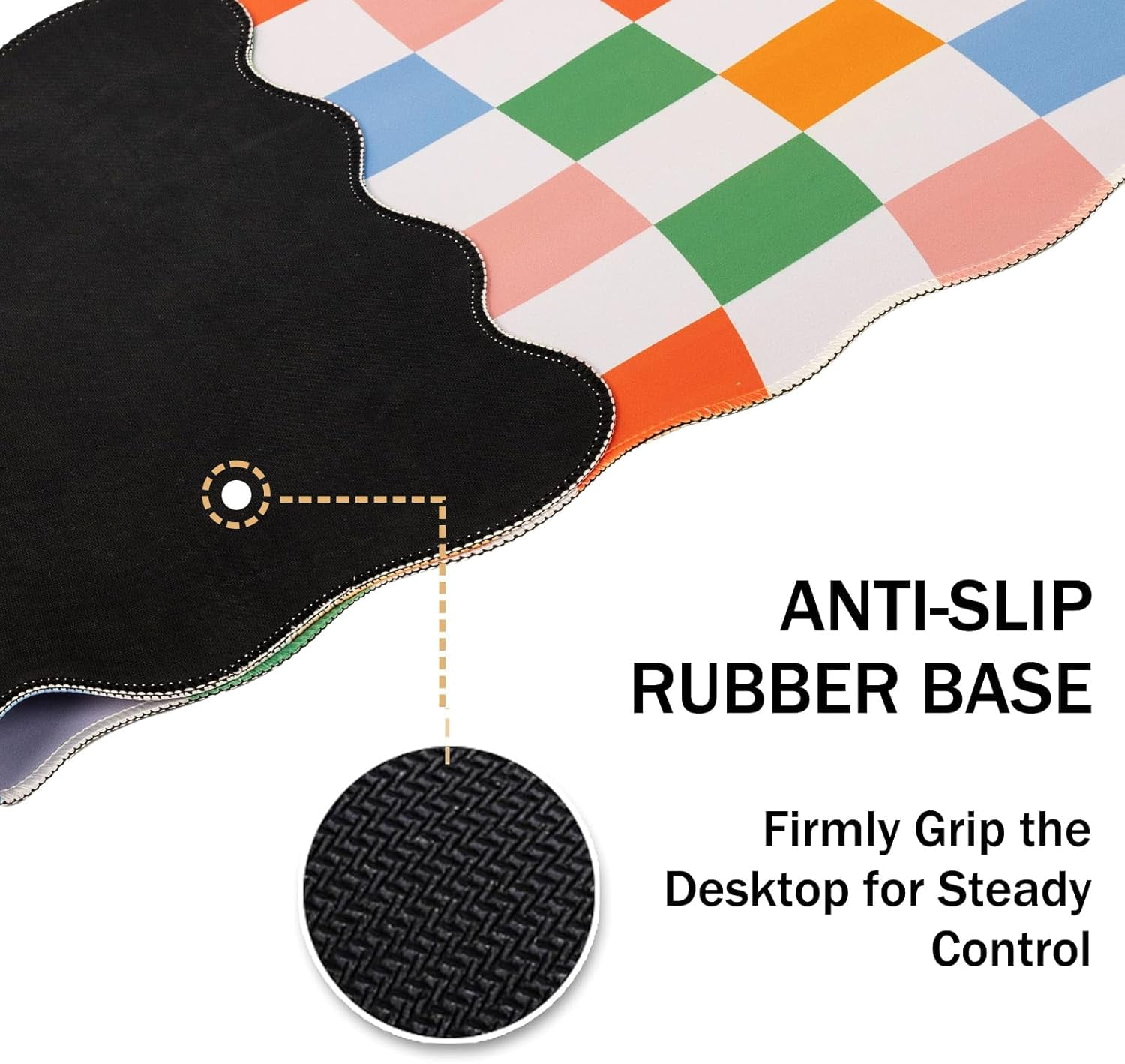 Checkered Mouse Pad,Geometric Desk Mat XXL Large Scalloped Gaming Mousepad,35.4x15.7in Non-Slip Base Keyboard Pad Waterproof Desktop Mat for Laptop Computer Game Home Office-Checkered