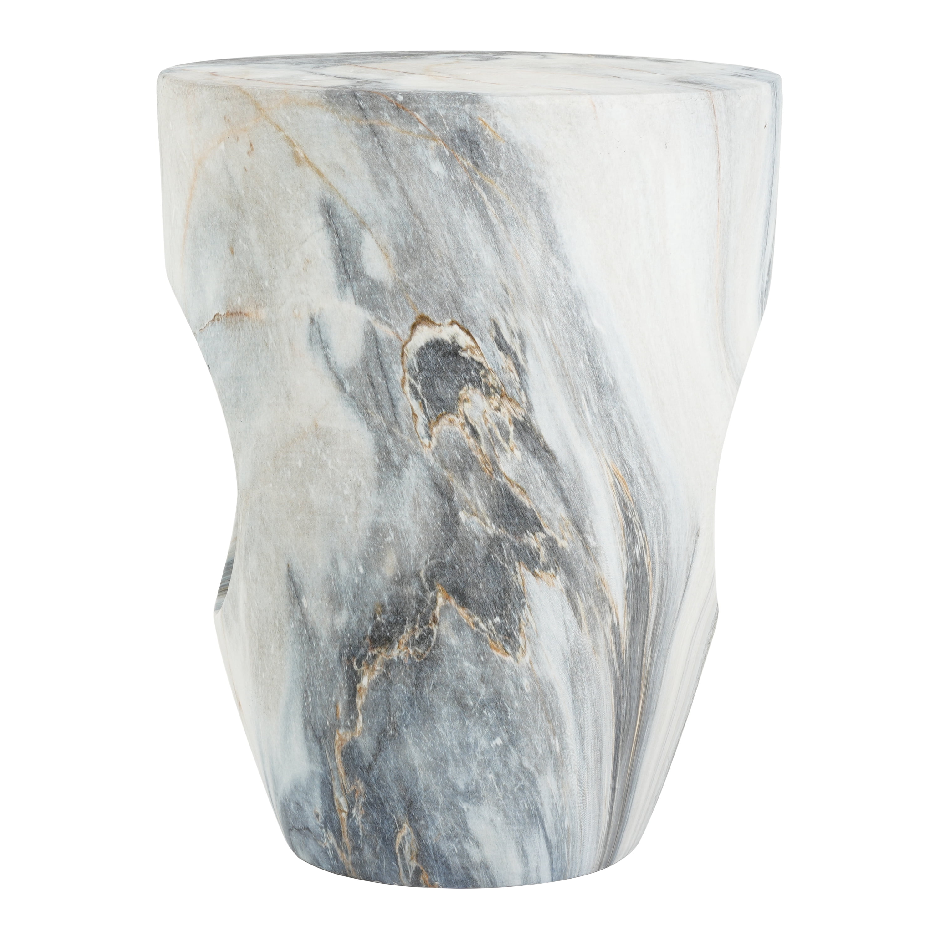Round MGO Side Table 14.96 Inch, Faux Marble Outdoor Garden Stool and Indoor End Table, No Assembly Required, Blue Marble