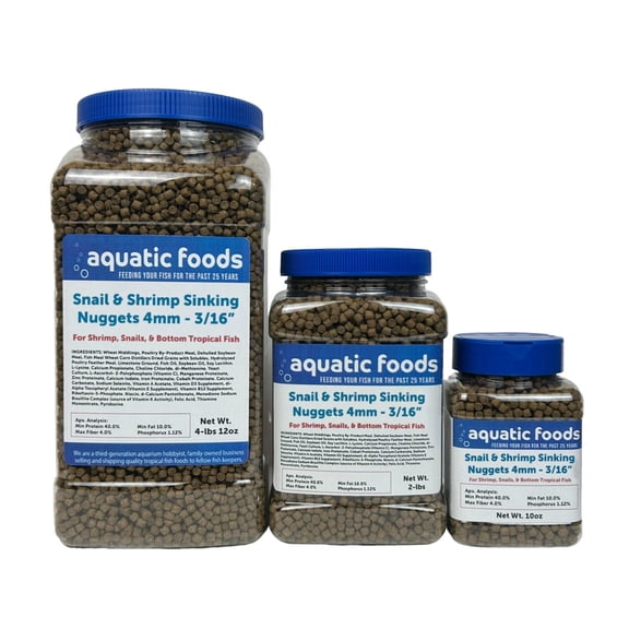 Snail & Shrimp 4mm-3/16" Sinking 40% Protein Nuggets for Snails, Shrimp, Axolotl, Salamanders, All Bottom Tropical Fish 10oz Jar