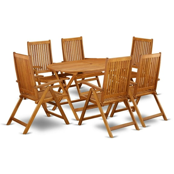 East West Furniture Wooden Patio Set Natural Oil, DICN7NC5N