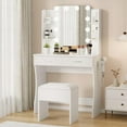 thumbnail image 7 of Makeup Vanity Desk with Mirror and 12 LED Lights,Vanity Table with Power Outlet, 2 Drawers, 6 Shelves, Hair Dryer Holder & Stool, Modern Dressing Table Furniture for Bedroom,White, 7 of 7