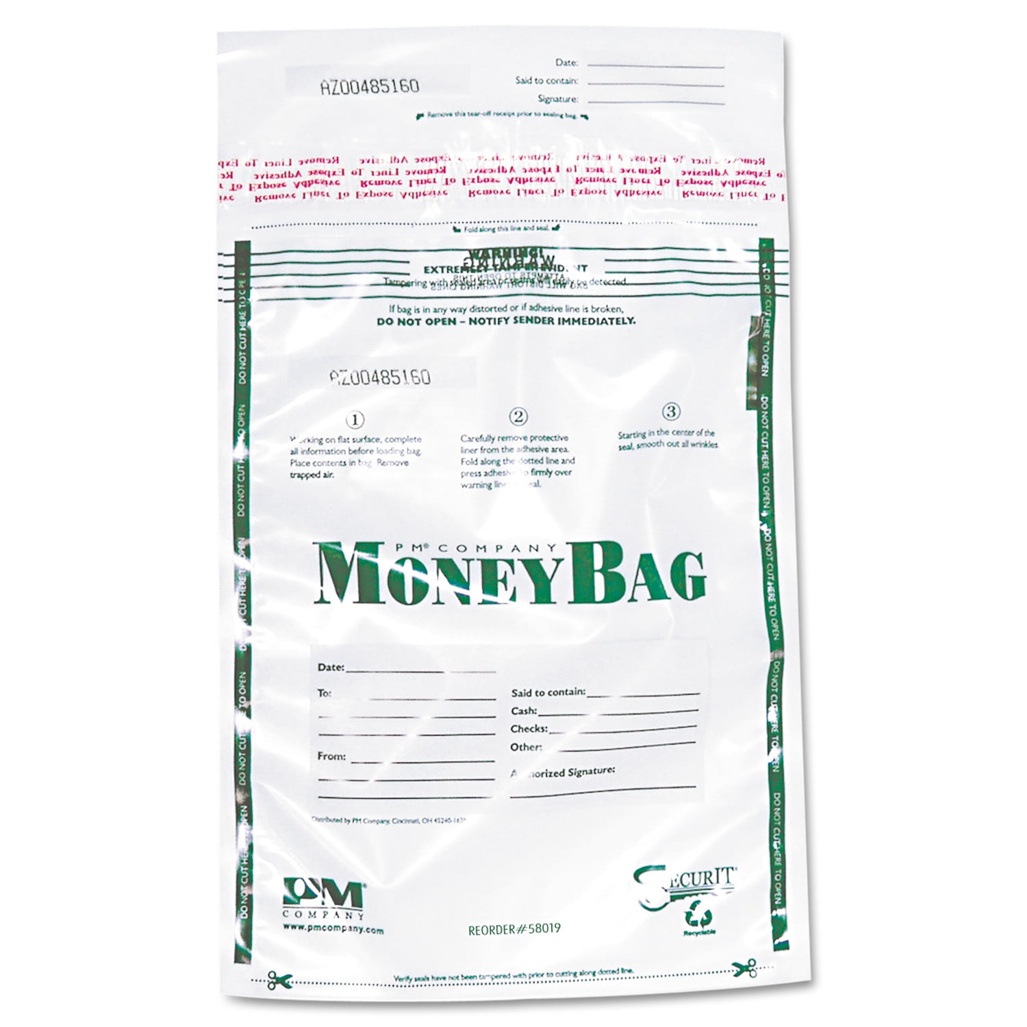 PM Company SecurIT Plastic Money Bags, Tamper Evident, 9 x 12, Clear, 50/Pack PMC58019