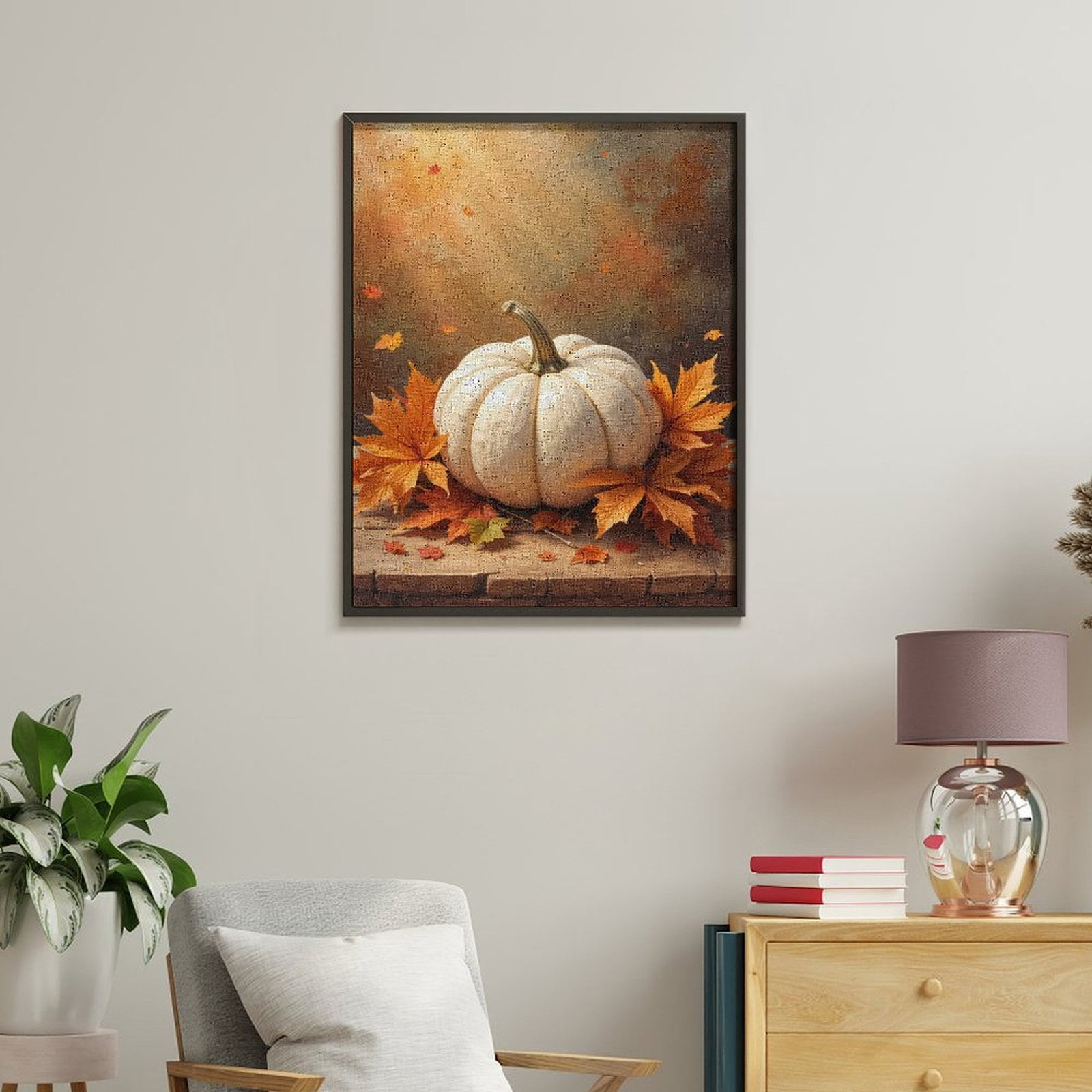 Paint By Numbers Kit for Adults Beginner - DIY Autumn Pumpkin With Maple Leaves Canvas Painting Kits for Adults, Frameless Paint By Number for Adults for Home Wall Decor 16x20 Inch
