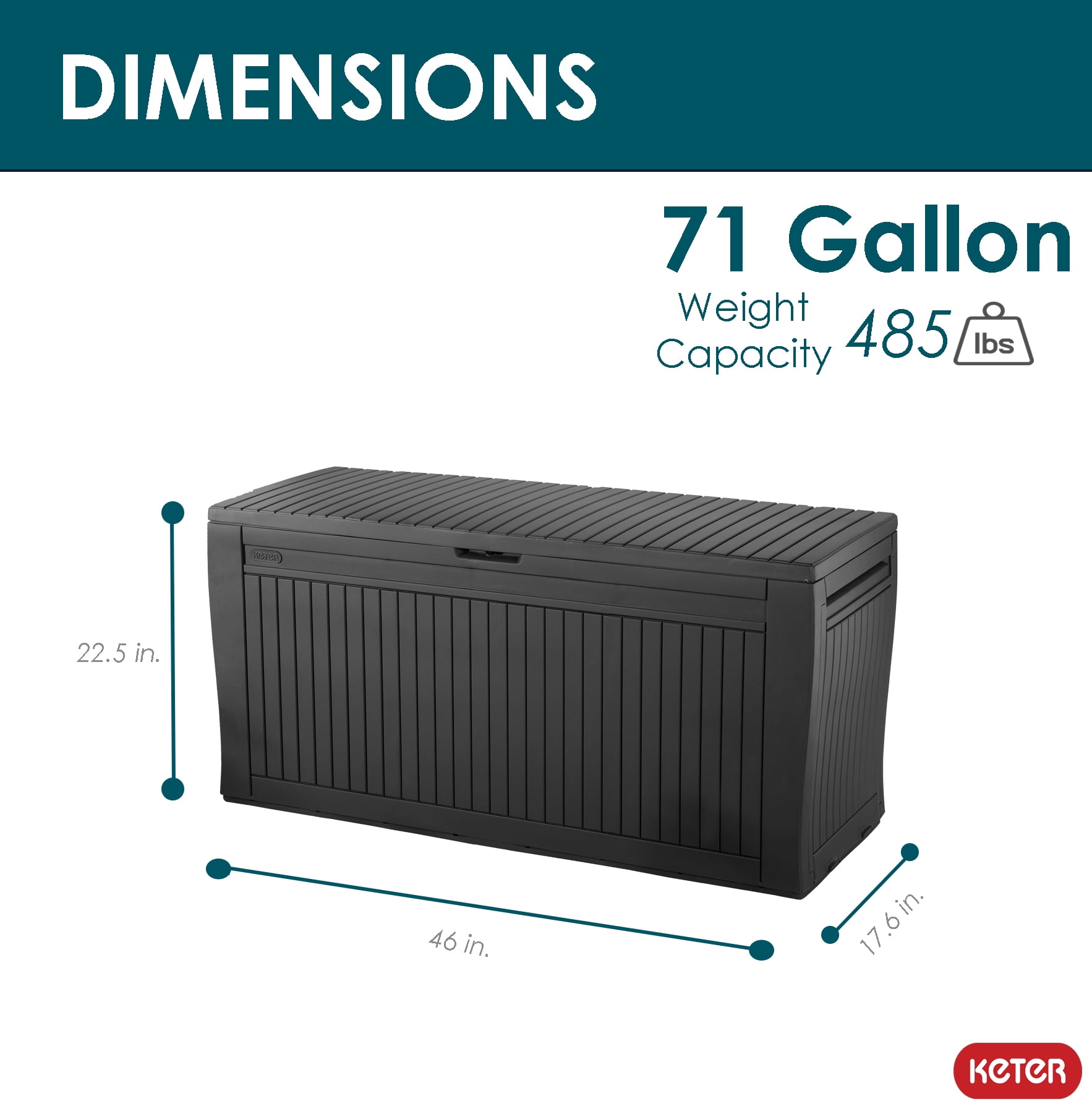 Keter Comfy 71 Gallon Durable Weatherproof Resin Deck Box Organization and Storage for Outdoor Patio and Lawn, Anthracite Gray