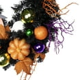 thumbnail image 5 of Northlight Jack-O-Lantern in Witch's Hat Glittered Halloween Pine Wreath - 24" - Unlit, 5 of 11