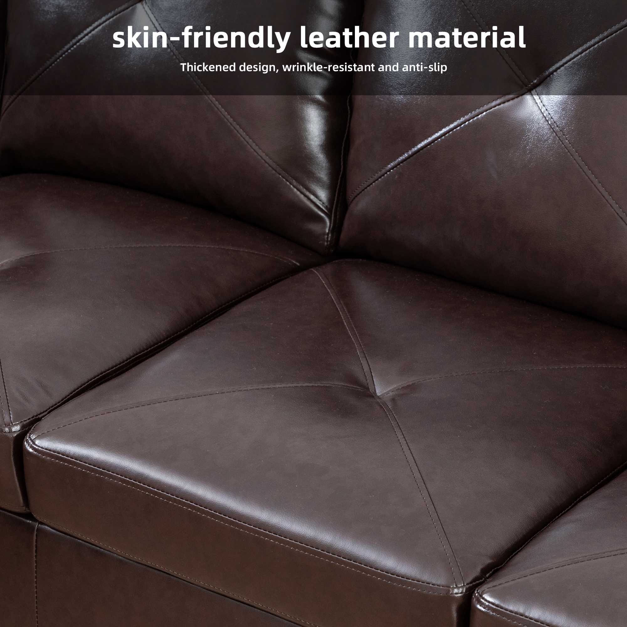 MAYEERTY 97" Faux Leather Sectional Sofa, 2-Piece Couch Living Room Sofa Set without Ottoman, Brown (Right)