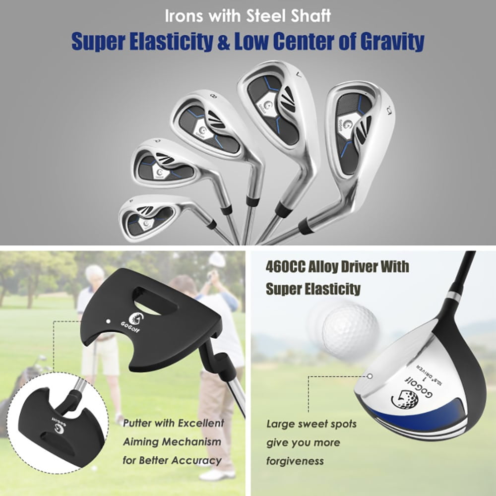 Aimee Lii Men's Profile Complete Golf Club Package Set Includes 10 Pieces, Outdoor Exercise for Sports Lovers-Blue