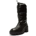 thumbnail image 2 of Schutz Joseane Up Black Rounded Toe Chunky Lug Sole Low Calf Block Heel Boots (Black, 6.5), 2 of 4