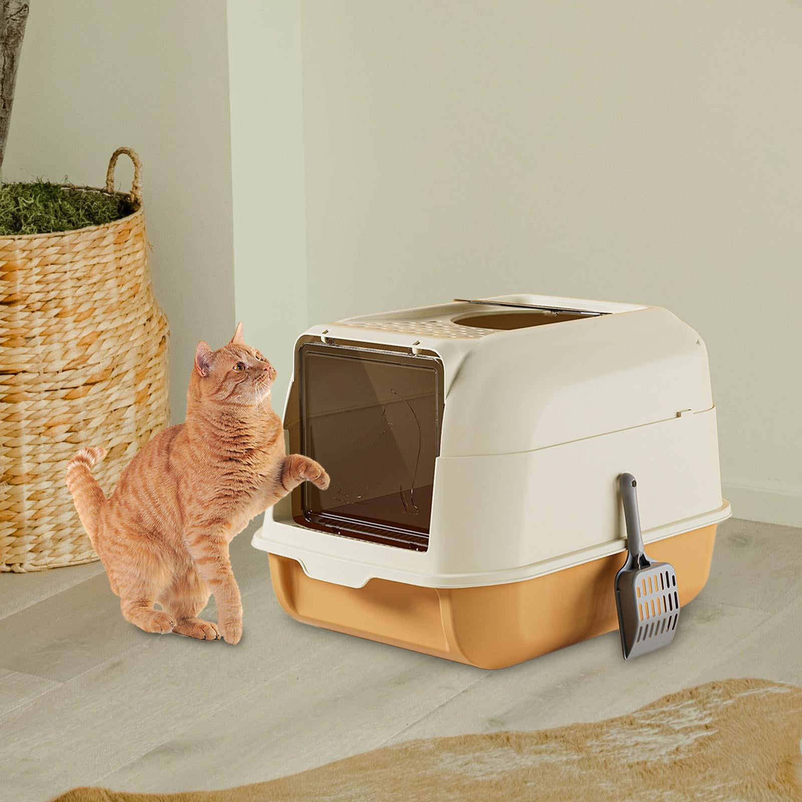 Bvdfgk Cat Litter Box with Lid Cat Litter Tray Fully Enclosed Hooded Covered Litter Pan Orange