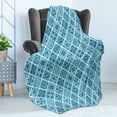thumbnail image 4 of Blue and White Soft Flannel Fleece Throw Blanket, Lisboa Azulejos Style Diamond Shape Mosaic Tile Pattern, Cozy Plush for Indoor and Outdoor Use, 70" x 90", Petrol Blue Pale Blue, by Ambesonne, 4 of 5