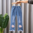 thumbnail image 5 of RUTAYY Girls Pearl Bow Embroidered Jeans Wide Leg Flare Denim Pants With Elastic Waist For Toddler Kids Trouser Relaxed Fit Infants Pants, 5 of 5