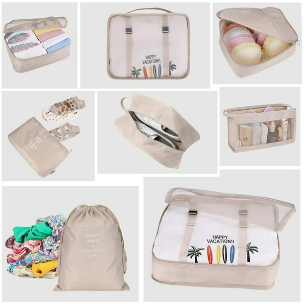 Cubes d'emballage pour valise, 8 PCS Cube d'emballage de voyage Sacs de  rangement pour bagages Sacs de voyage imperméables pour vêtements,  chaussures, cosmétiques, sacs de rangement (Beige) 