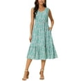 thumbnail image 1 of Vestido de verano bohemio para mujer Inspire Chic, con escote en V, estampado floral, midi en capas, casual, verde, talla XL, 1 of 6