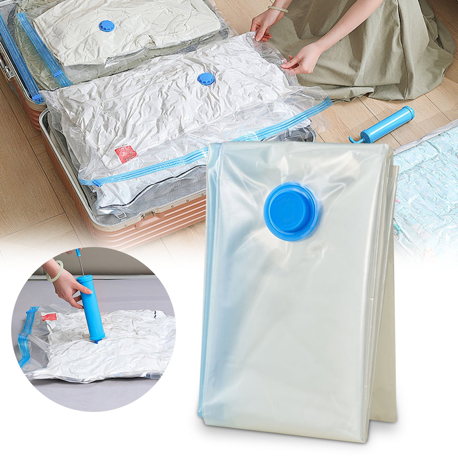 Fwttom Vacuum Seal Bags for Clothing, Space Saver Vacuum Storage Bags (Jumbo/Large/Medium/Small) Compression for Comforters and Blankets, Sealer Clothes Storage, Hand Pump Included