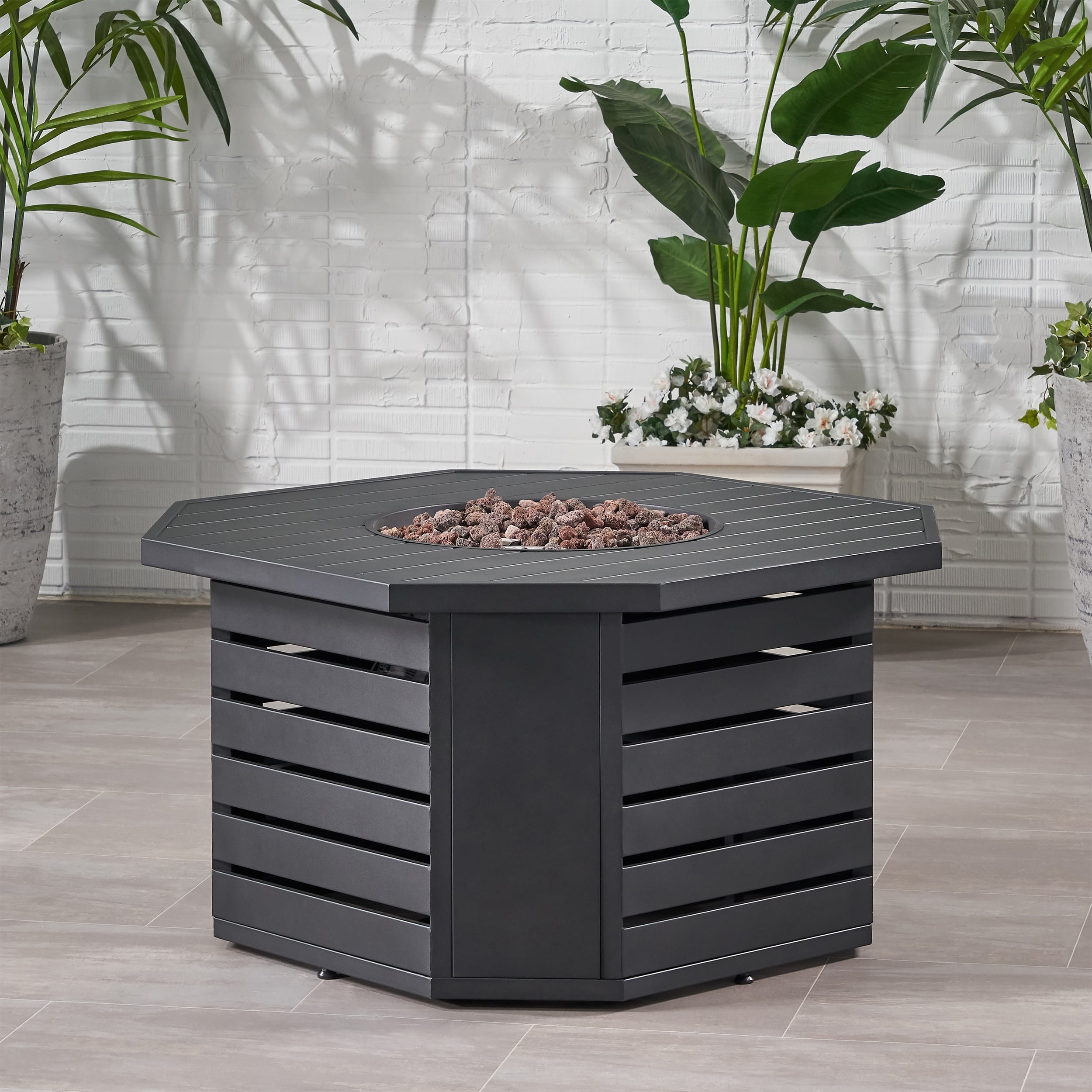 GDF Studio Firth Outdoor 50,000 BTU Octagonal Fire Pit, Matte Black
