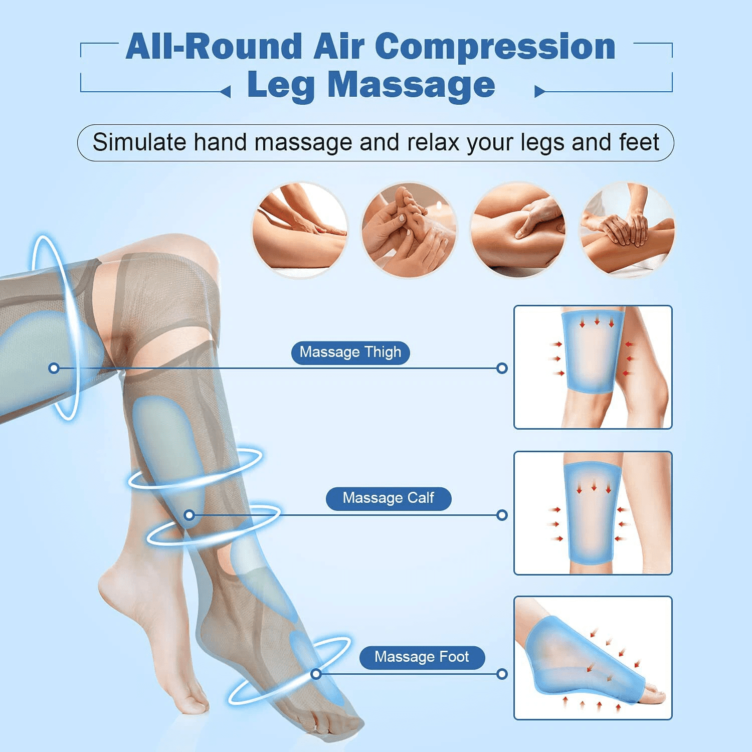 iMeshbean Full Leg Massager Knee & Foot Air Compression Massager w/Heat 6 Modes Relaxation