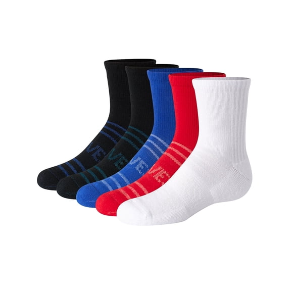 Hanes Moves Ultimate Boys' Seamless Stretch Mid Crew Socks, 6-Pairs Blue/Black L
