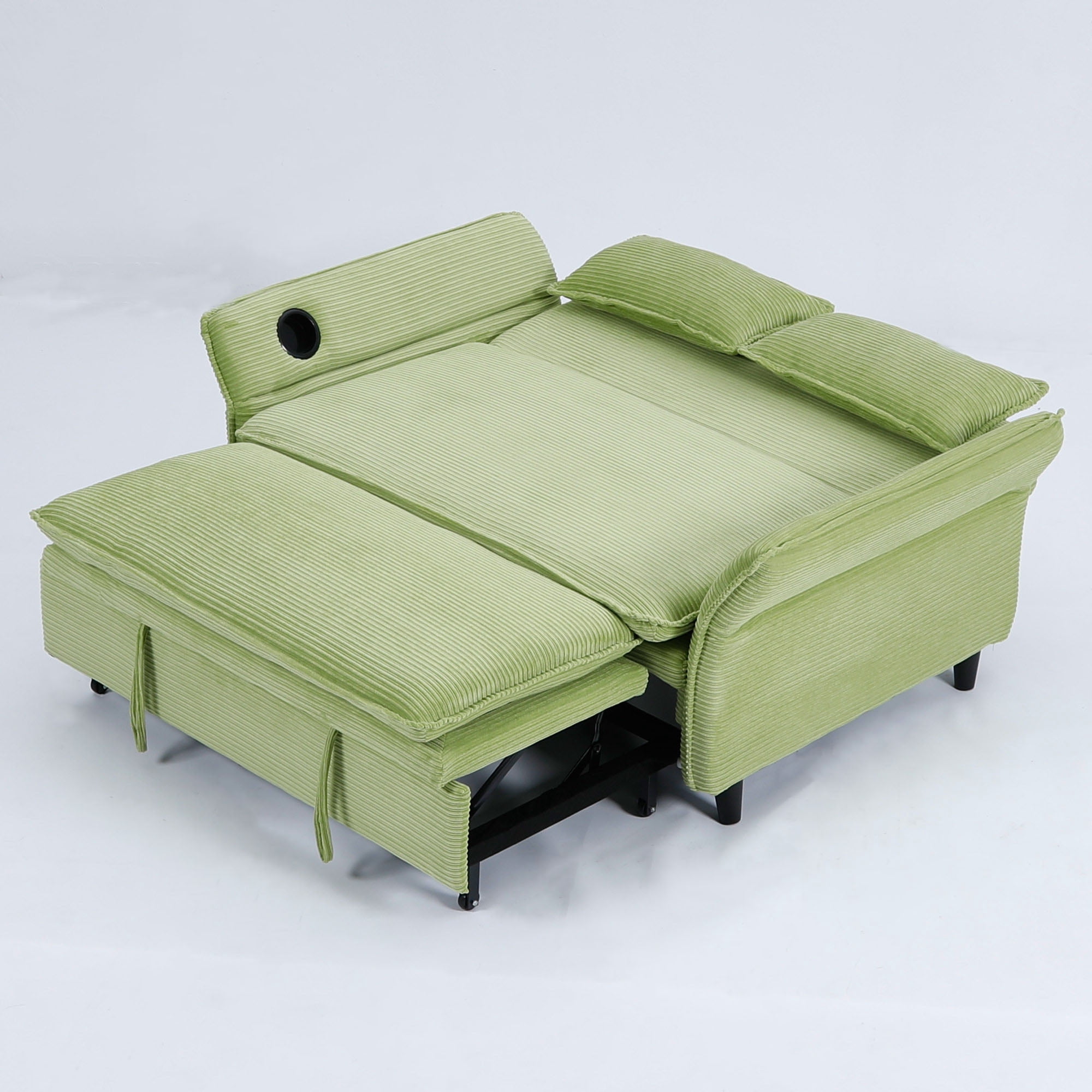 Miniyam 66" Green Multi-Functional Sofa Bed, Living Room 2 Seat Sleeper with 2 Cup Holders & 2 Pillows