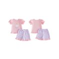 thumbnail image 2 of Kids Girls Birthday Outfit, Short Sleeve Crew Neck Embroidery Cupcake T-shirt with Striped Shorts Summer Outfit, 2 of 9