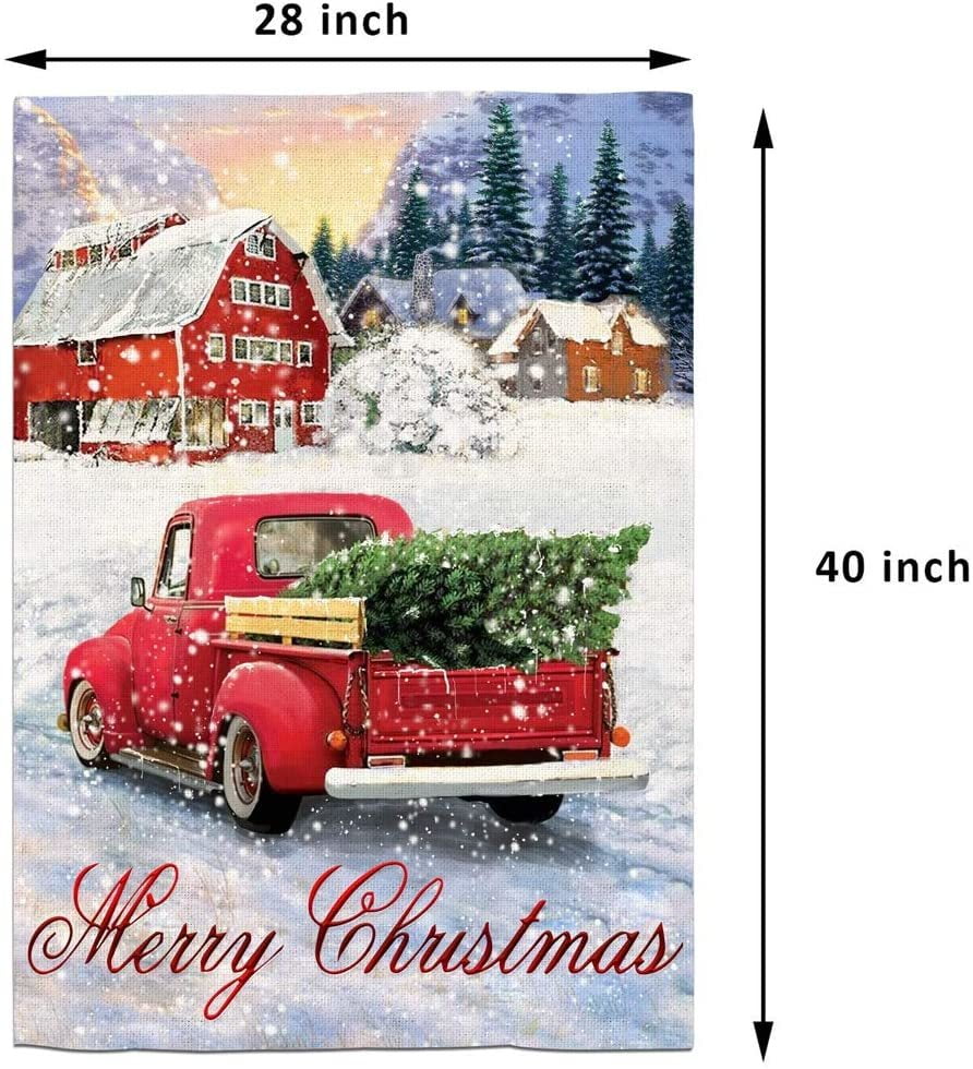 Selmad Home Decorative Merry Christmas Garden Flag Red Truck Double Sided Horses Seasonal Outdoor Flag 12 x 18 Outside Holiday Yard Decorations Winter Rustic Quote House Yard Flag Xmas Pickup 