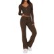 thumbnail image 1 of Conjunto Deportivo de Otoño de 2 Piezas A Juego para Estar en Casa: Pantalón de Pierna y Top Corto con Cuello Henley. Café L, 1 of 6