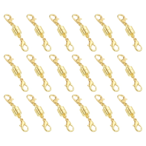 Uxcell 18 Pack Magnetic Necklace Clasps and Closures, 1.5" x 0.2" Double Lobster Clasp Jewelry Clasps Converters Locking Magnetic Clasp Converter for DIY Jewelry Making, Gold
