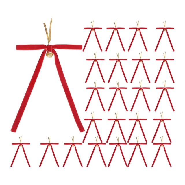 24 lazos navideños decorativos para regalo, accesorios fotográficos, suministros multiusos con corona de campanas Rojo