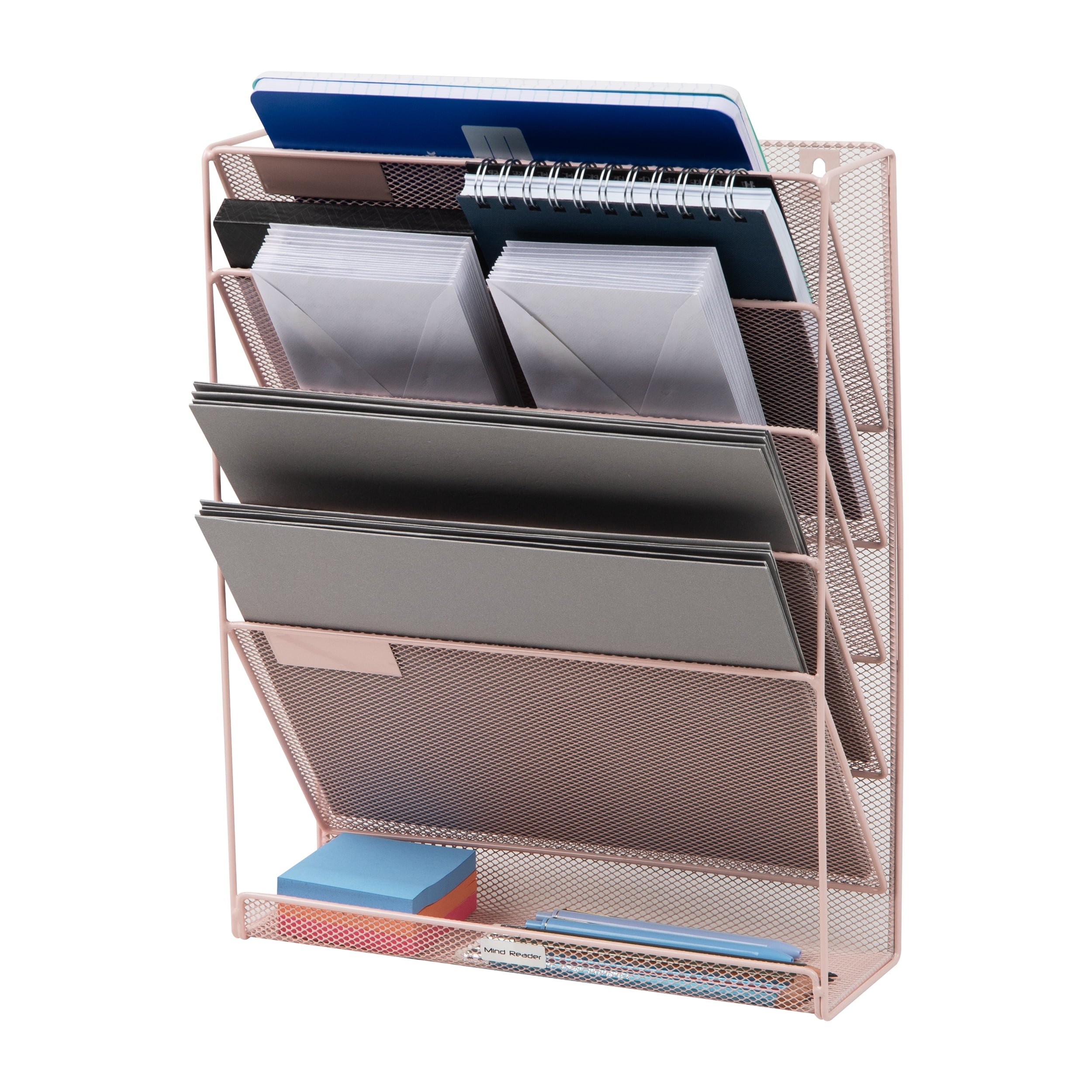Mind Reader 5-Tier Vertical File Storage, Desktop Organizer, Wall Mount, Office, Metal, Pink