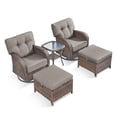 thumbnail image 2 of PARKWELL 5 Pieces Patio Furniture Set, Outdoor Swivel Gliders Rocker, All-Weather Wicker Conversation Set with Rattan Rocking Chair, Ottoman and 5" Thick Cushion for Porch Deck, Brown/Gray, 2 of 10