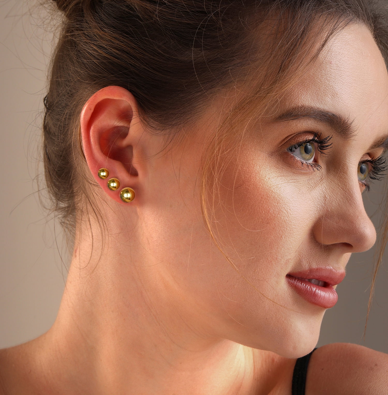 LeCalla 925 Sterling Silver Light-Weight 14K Micron Gold-Plated Classic Ball Post Stud Earrings for Women and Teen Set of 3 Pairs (3MM, 6MM, 8MM)