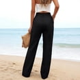 thumbnail image 5 of Womens Casual Cotton Linen Pants Lightweight Summer Loose Fit High Waist Straight Leg Plus Size Solid Lounge Trousers Black L, 5 of 5