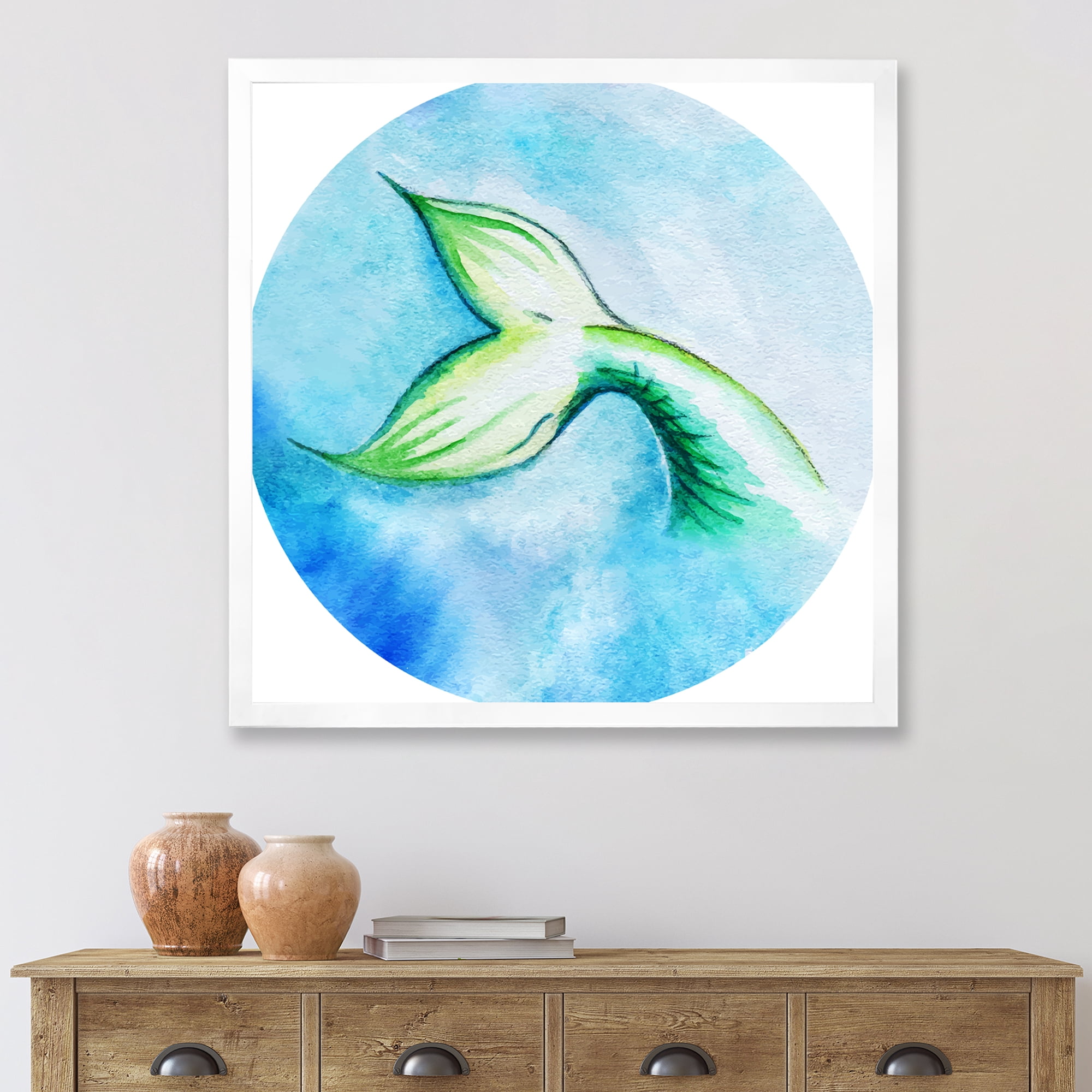 Designart 'Mermaid Green Fish Tail' Nautical & Coastal Framed Art Print