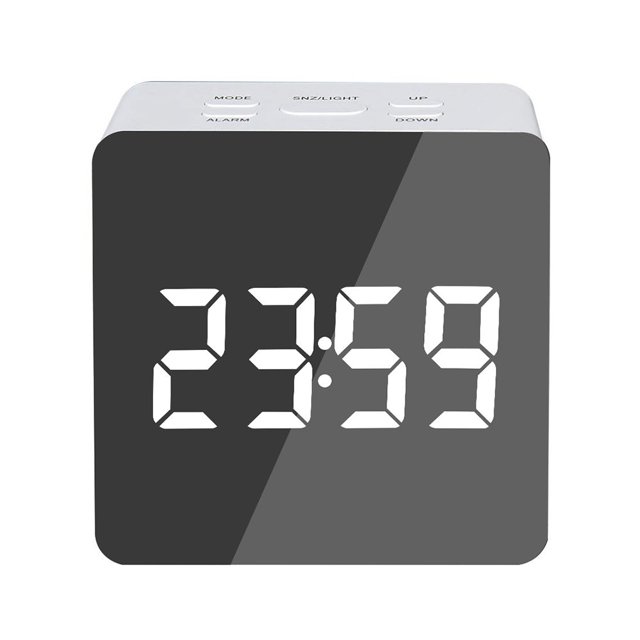 Reloj despertador digital LED Temperatura Escritorio Espejo de maquillaje Arte Snooze Reloj Dormitorio Decoración de oficina, Cuadrado kenally HA3237-02B