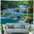 thumbnail image 4 of Fenyluxe  Green Waterfall Tapestry Forest Water Stone River Scenic Tropical Jungle Trees Wild Plant Nature Landscape Wall Hanging Bedroom Living Room Hanging Decorative Blanket 50x40inch, 4 of 6