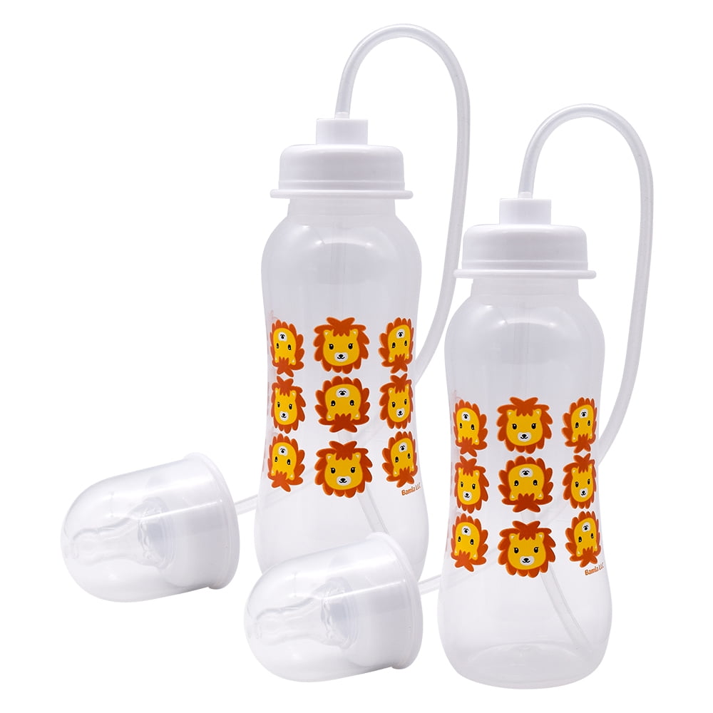 Podee Hands Free Baby Bottle - Anti-Colic Feeding System 9 oz (2 Pack - Lion)
