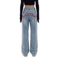 thumbnail image 2 of EMMIOL Women's BOSTON Letter Print Baggy Boyfriend Jeans, High Rise Dark Wash Wide Leg Vintage Y2K Denim Pants Suitable for Independence Day, 2 of 7